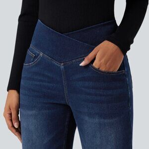 Halara Flex™ Crossover High Waisted Tummy Control Casual Straight Leg Jeans with